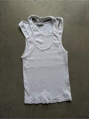 ZARA White Double-Strap Ribbed Tank Top